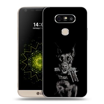 Пластиковый чехол на LG G5 с принтом Доберман и пистолет Пластиковый чехол на LG G5 с принтом Доберман и пистолет