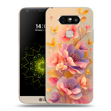 Пластиковый чехол на LG G5 с принтом Цветы и бабочки Пластиковый чехол на LG G5 с принтом Цветы и бабочки