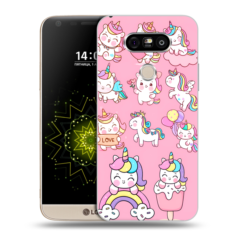 Пластиковый чехол на LG G5 с принтом Единороги и радуга Пластиковый чехол на LG G5 с принтом Единороги и радуга