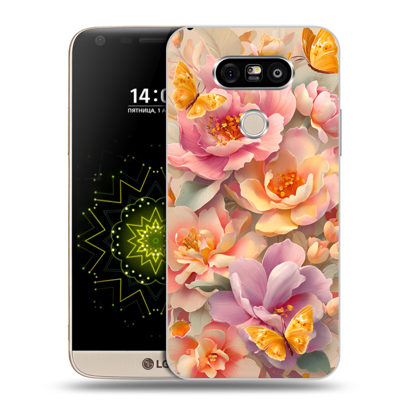 Пластиковый чехол на LG G5 с принтом Цветы и бабочки Пластиковый чехол на LG G5 с принтом Цветы и бабочки
