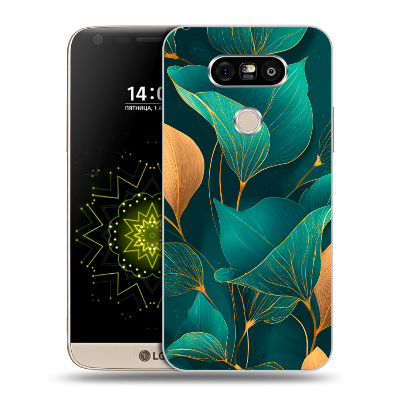 Пластиковый чехол на LG G5 с принтом Листья и золото Пластиковый чехол на LG G5 с принтом Листья и золото