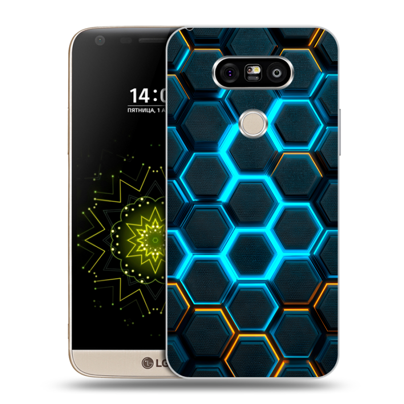 Пластиковый чехол на LG G5 с принтом Неоновые соты Пластиковый чехол на LG G5 с принтом Неоновые соты