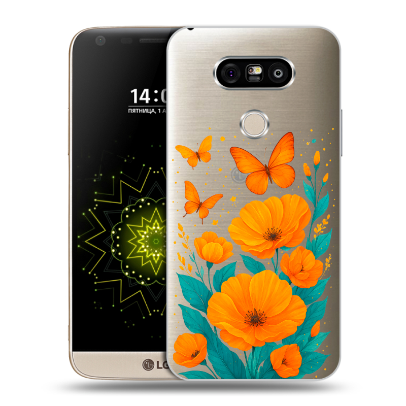 Пластиковый чехол на LG G5 с принтом цветы бабочки Пластиковый чехол на LG G5 с принтом цветы бабочки