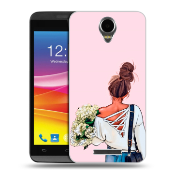 Силиконовый чехол на Micromax Canvas Power с принтом Девушка и букет Силиконовый чехол на Micromax Canvas Power с принтом Девушка и букет
