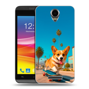 Силиконовый чехол на Micromax Canvas Power с принтом Корги на скейте