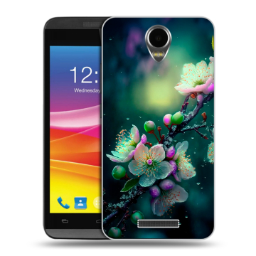 Силиконовый чехол на Micromax Canvas Power с принтом Цветы и мрамор