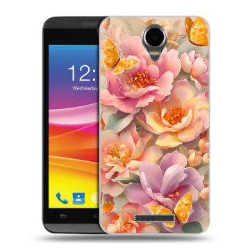 Силиконовый чехол на Micromax Canvas Power с принтом Цветы и бабочки