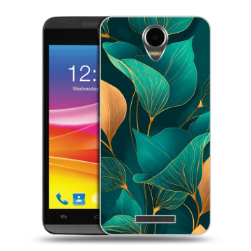 Силиконовый чехол на Micromax Canvas Power с принтом Листья и золото