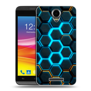 Силиконовый чехол на Micromax Canvas Power с принтом Неоновые соты