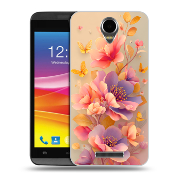 Силиконовый чехол на Micromax Canvas Power с принтом Цветы и бабочки