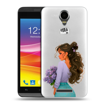 Силиконовый чехол на Micromax Canvas Power с принтом девушка цветы