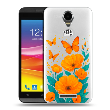Силиконовый чехол на Micromax Canvas Power с принтом цветы бабочки