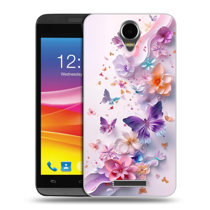Силиконовый чехол на Micromax Canvas Power с принтом цветы бабочки Силиконовый чехол на Micromax Canvas Power с принтом цветы бабочки