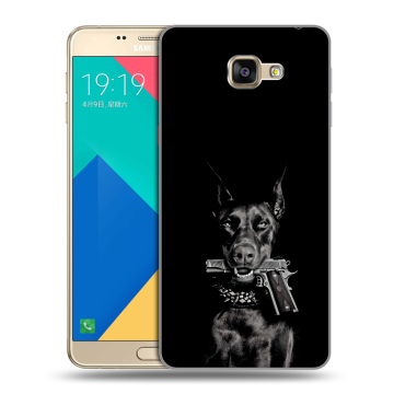 Силиконовый чехол на Samsung Galaxy A9 с принтом Доберман и пистолет Силиконовый чехол на Samsung Galaxy A9 с принтом Доберман и пистолет
