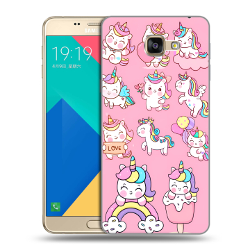 Силиконовый чехол на Samsung Galaxy A9 с принтом Единороги и радуга