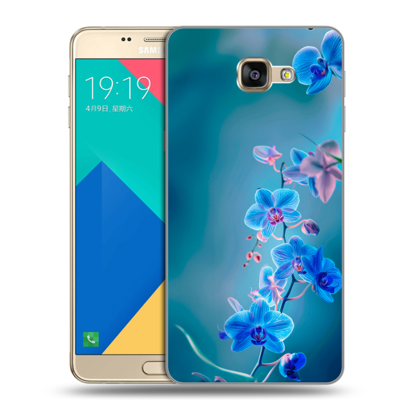 Силиконовый чехол на Samsung Galaxy A9 с принтом Голубые цветы Силиконовый чехол на Samsung Galaxy A9 с принтом Голубые цветы
