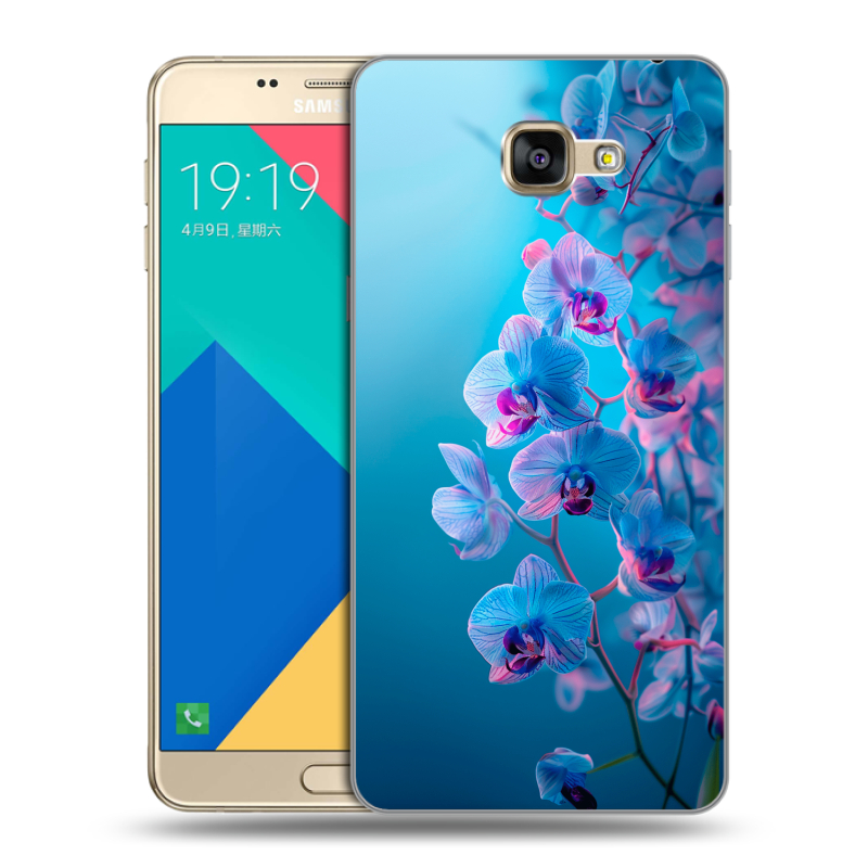Силиконовый чехол на Samsung Galaxy A9 с принтом голубые орхидеи Силиконовый чехол на Samsung Galaxy A9 с принтом голубые орхидеи