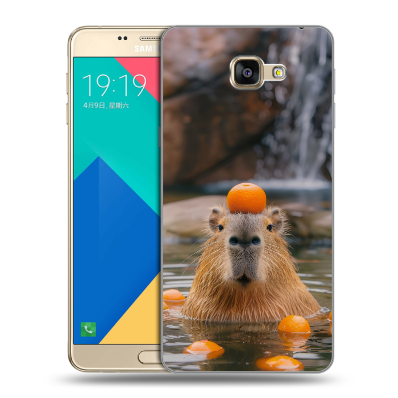 Силиконовый чехол на Samsung Galaxy A9 с принтом Капибара с апельсином Силиконовый чехол на Samsung Galaxy A9 с принтом Капибара с апельсином
