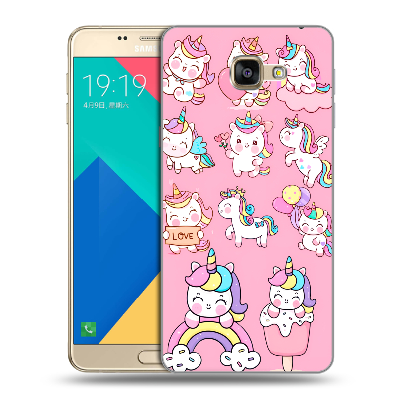 Силиконовый чехол на Samsung Galaxy A9 с принтом Единороги и радуга Силиконовый чехол на Samsung Galaxy A9 с принтом Единороги и радуга