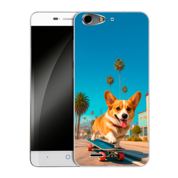Силиконовый чехол на ZTE Blade L4 с принтом Корги на скейте