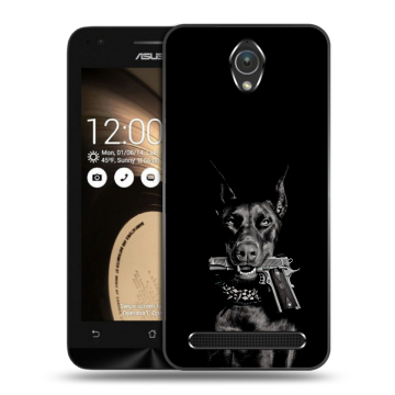 Пластиковый чехол на ASUS ZenFone Go 4.5 с принтом Доберман и пистолет