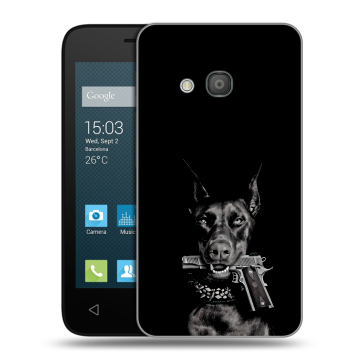 Пластиковый чехол на Alcatel One Touch Pixi 4 (4) с принтом Доберман и пистолет Пластиковый чехол на Alcatel One Touch Pixi 4 (4) с принтом Доберман и пистолет