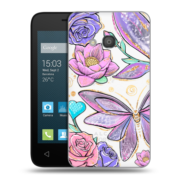 Пластиковый чехол на Alcatel One Touch Pixi 4 (4) с принтом Бабочки и цветы