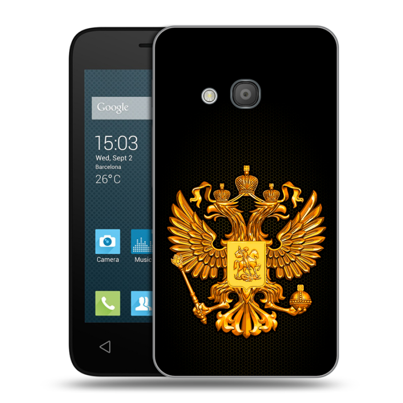 Пластиковый чехол на Alcatel One Touch Pixi 4 (4) с принтом Герб России желтый Пластиковый чехол на Alcatel One Touch Pixi 4 (4) с принтом Герб России желтый