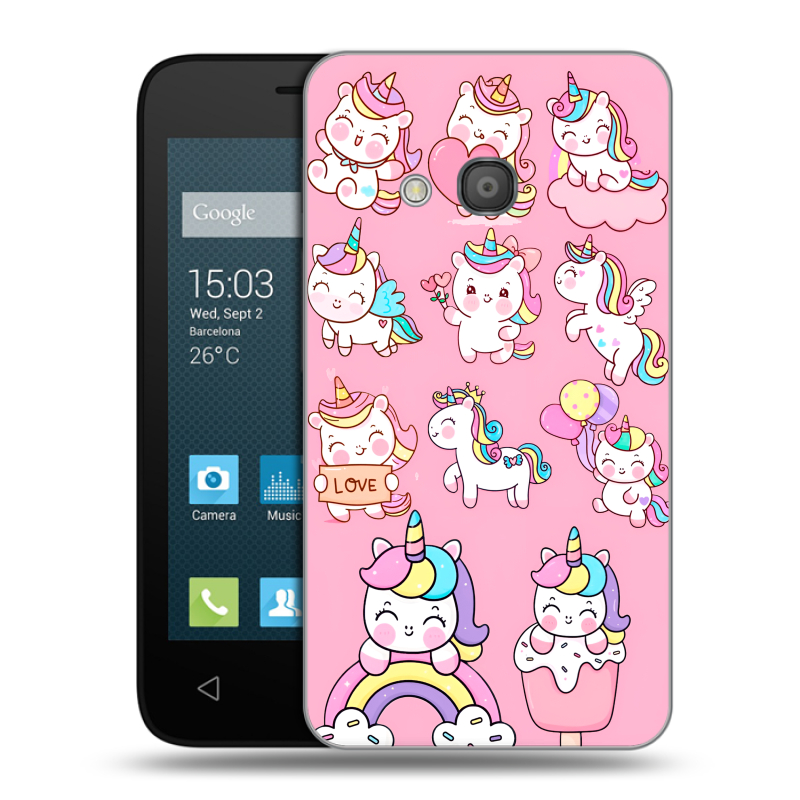 Пластиковый чехол на Alcatel One Touch Pixi 4 (4) с принтом Единороги и радуга Пластиковый чехол на Alcatel One Touch Pixi 4 (4) с принтом Единороги и радуга