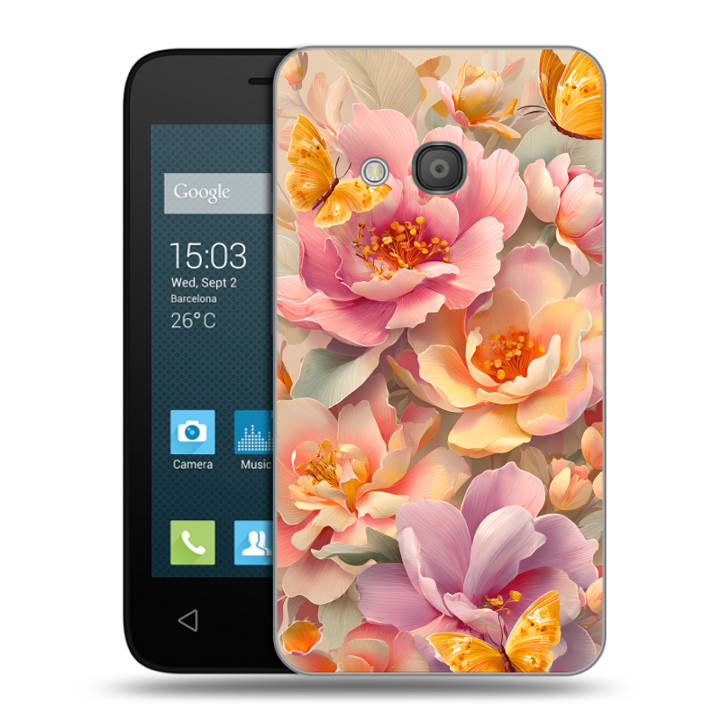Пластиковый чехол на Alcatel One Touch Pixi 4 (4) с принтом Цветы и бабочки Пластиковый чехол на Alcatel One Touch Pixi 4 (4) с принтом Цветы и бабочки