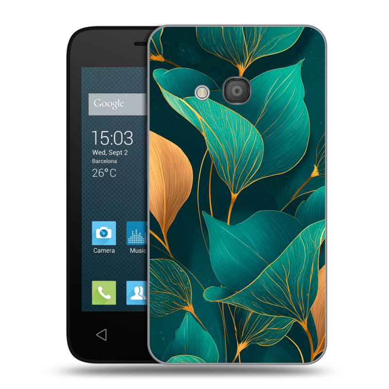 Пластиковый чехол на Alcatel One Touch Pixi 4 (4) с принтом Листья и золото Пластиковый чехол на Alcatel One Touch Pixi 4 (4) с принтом Листья и золото