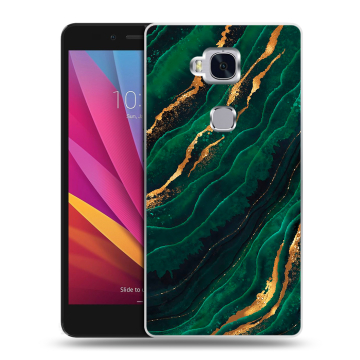 Силиконовый чехол на Huawei Honor 5X с принтом Мрамор зеленое золото