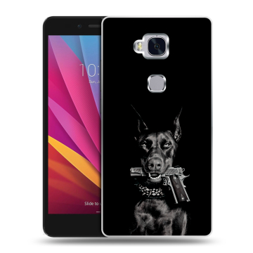 Силиконовый чехол на Huawei Honor 5X с принтом Доберман и пистолет