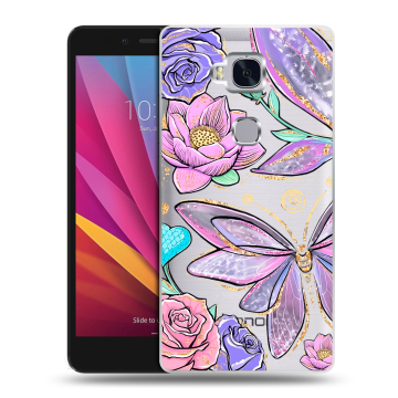 Силиконовый чехол на Huawei Honor 5X с принтом Бабочки и цветы