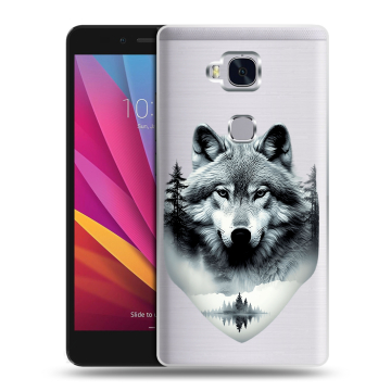 Силиконовый чехол на Huawei Honor 5X с принтом Волк в лесу