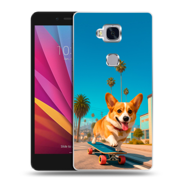 Силиконовый чехол на Huawei Honor 5X с принтом Корги на скейте