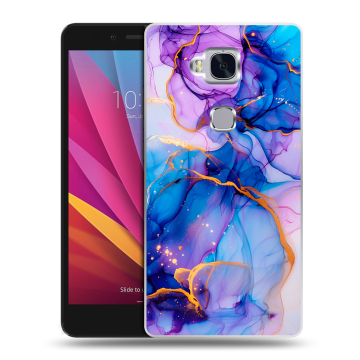 Силиконовый чехол на Huawei Honor 5X с принтом синий мрамор