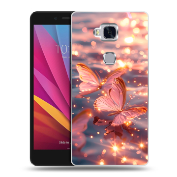Силиконовый чехол на Huawei Honor 5X с принтом бабочки розовые