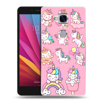 Силиконовый чехол на Huawei Honor 5X с принтом Единороги и радуга