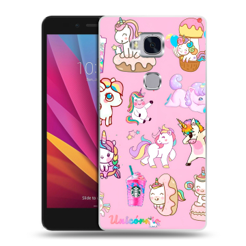 Силиконовый чехол на Huawei Honor 5X с принтом розовые единороги