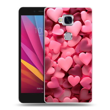 Силиконовый чехол на Huawei Honor 5X с принтом розовые сердечки