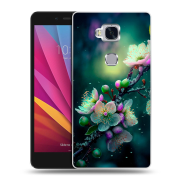 Силиконовый чехол на Huawei Honor 5X с принтом Цветы и мрамор