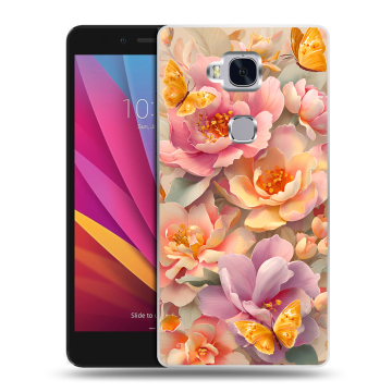 Силиконовый чехол на Huawei Honor 5X с принтом Цветы и бабочки