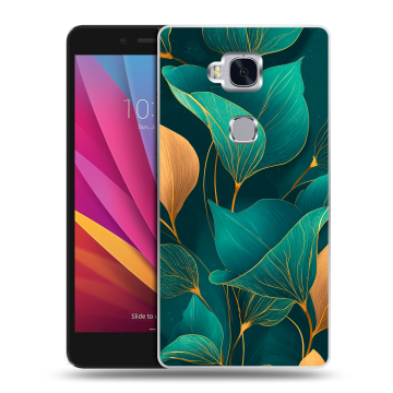 Силиконовый чехол на Huawei Honor 5X с принтом Листья и золото