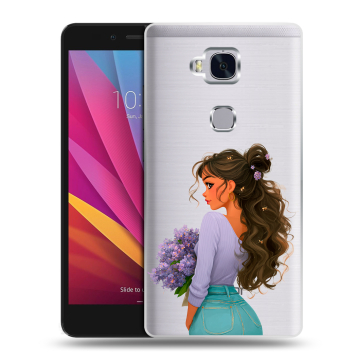 Силиконовый чехол на Huawei Honor 5X с принтом девушка цветы
