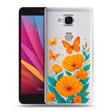 Силиконовый чехол на Huawei Honor 5X с принтом цветы бабочки