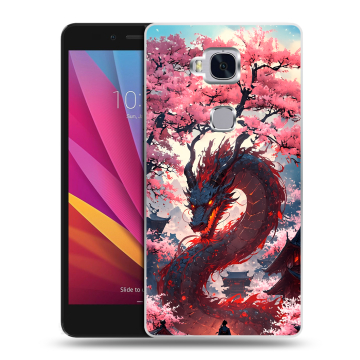Силиконовый чехол на Huawei Honor 5X с принтом Дракон Японский