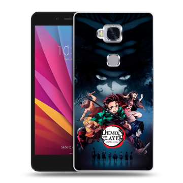 Силиконовый чехол на Huawei Honor 5X с принтом Demon Slayer Клинок рассекающий демонов