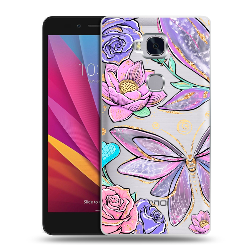 Силиконовый чехол на Huawei Honor 5X с принтом Бабочки и цветы Силиконовый чехол на Huawei Honor 5X с принтом Бабочки и цветы