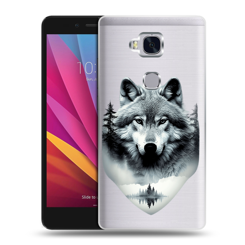 Силиконовый чехол на Huawei Honor 5X с принтом Волк в лесу Силиконовый чехол на Huawei Honor 5X с принтом Волк в лесу